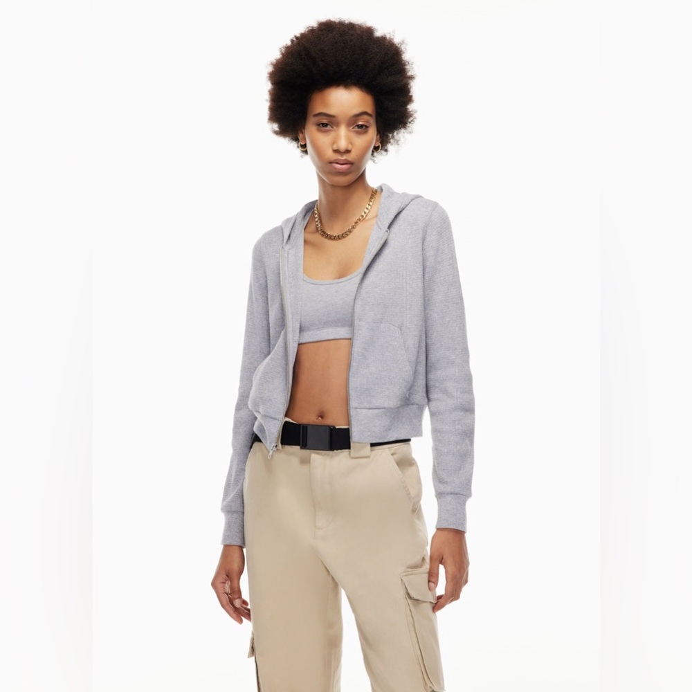 TNA Light Gray Women's Waffle Zip-Up Hoodie